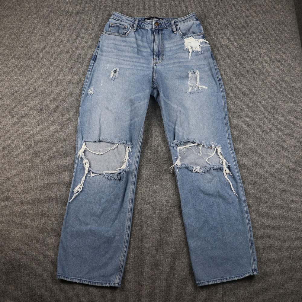 Hollister Jeans Womens 7 Light Washβ Ultra High Rise Dad Distressed Ripped Knees